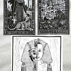 Pantheon of the Nile – Hand-Carved Linocut Prints of Ancient Egyptian Deities and Rulers