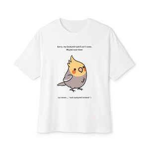 Cute Cockatiel Graphic Tee, Unisex Oversized Boxy Tee, Funny Bird T-Shirt, Gift for Bird Lovers, Casual Wear for All Occasions