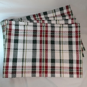 Set of 6 Holiday Woven Table Placemats 19.5x13.5 Red Green White Plaid