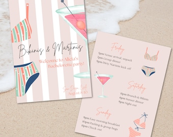 Bikinis and Martinis Bachelorette Weekend Itinerary Template Instant Download Martinis and Bikinis Camp Bachelorette Canva Template Invite