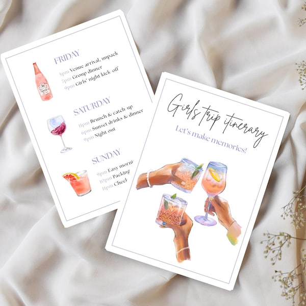 Girls Trip Itinerary Template Instant Download Girls Trip Weekend Itinerary Planner Birthday Itinerary Canva Template Printable Invite Drink