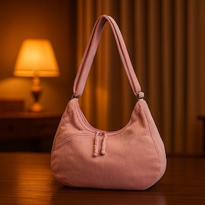 Corduroy Crossbody Bag | Lightweight Hobo Shoulder Purse with Zipper | Casual Daily Tote for Travel in Multiple Colors