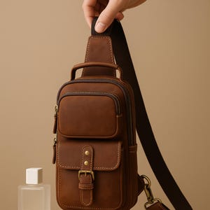 Luxury Genuine Leather Men&#39;s Chest Bag, Crossbody Sling Pack, Casual One Shoulder Bag for Men, Stylish and Durable, Perfect for Everyday Use