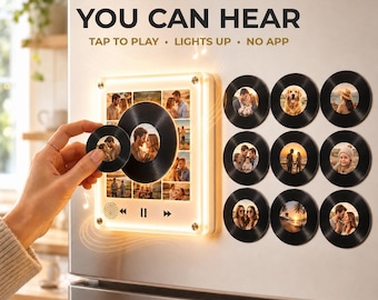 Personalized NFC Music Fridge Magnet | Custom Photo Vinyl Record Player | Tap to Play Song Plaque Gift | Anniversary Gift for Him & Her