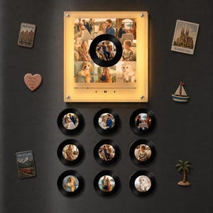 Personlig NFC-musikkylmagnet | Anpassad fotovinylskivspelare | Tryck för att spela upp låtplakettpresent | Jubileumspresent till honom och henne