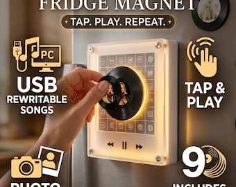Personalized NFC Music Fridge Magnet | Custom Spotify Photo Magnet | Tap to Play Vinyl CD Magnet Set | Anniversary Gift for Him Her