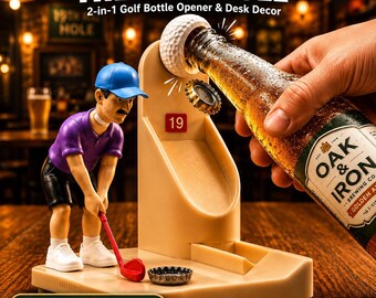 Golf Gift for Men, Golfer Bottle Opener with Magnetic Cap Catcher, Funny Beer Opener, Golf Bar Decor, Fathers Day Gift for Dad