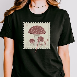Vintage Mushroom Stamp Shirt Bella Canvas | Fungi Tee Cottagecore Aesthetic | Botanical Nature Tee | Mushroom Lover Gift | Retro Shirt