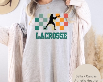 Retro Checkerboard Lacrosse T-Shirt: Vintage Sports Graphic Tee