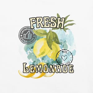 Limonada fresca, camiseta unisex con diseño brillante de puesto de limonada