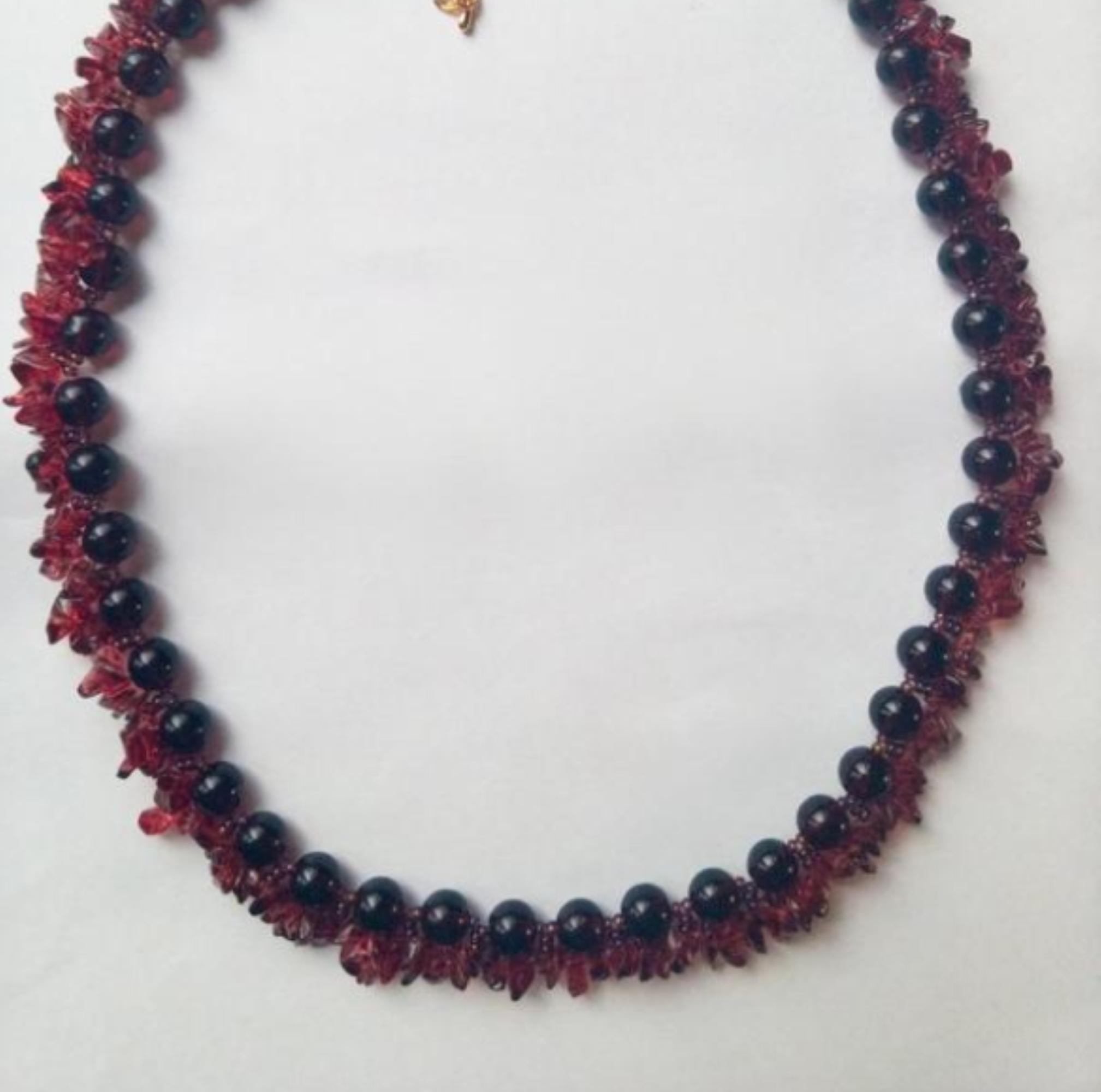 Vintage Red Garnet Pomegranate Crumb Bead Necklace