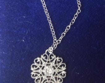 Vintage Silver Maltese Cross Filigree Pendant Necklace