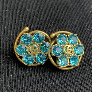 Gucci Gold Blue Stone Charming Stud Earrings
