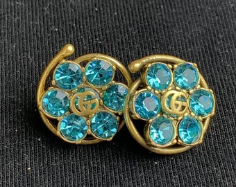 Gucci Gold Blue Stone Charming Stud Earrings