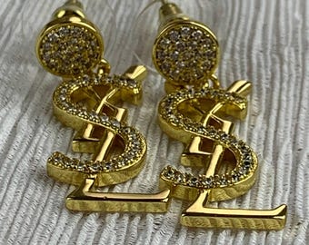 Yves Saint Laurent Gold Crystal Charm YSL Earrings