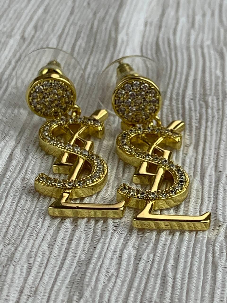 Yves Saint Laurent Gold Crystal Charm YSL Earrings