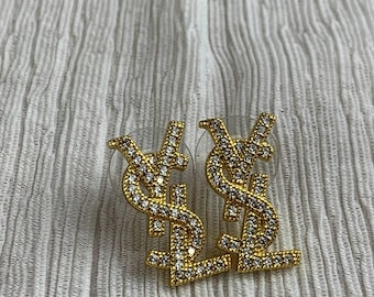 Yves Saint Laurent Gold Crystal Charm YSL Earrings