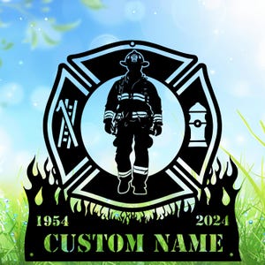 Personalized Firefighter Memorial Metal Stake, Firefighter Badge Firefighter Standing Sign, Fireman Cemetery Stake, Fire Grave Maker