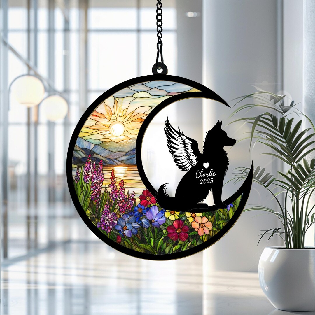 Personalized Husky Window Suncatcher, Custom Dog Ornament, Pet Memorial ...