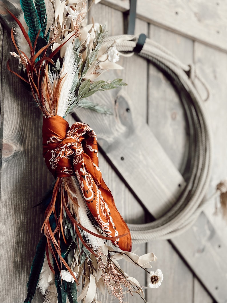 Something in the ORANGE Rope Wreath, Western Wreath, Lariat wreath,Lasso wreath,Western wreath,Country wreath, Farmhouse wreath,Boho wreath image 4