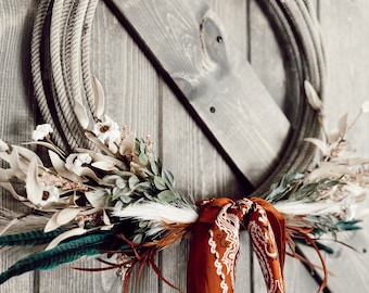 Something in the ORANGE Rope Wreath, Western Wreath, Lariat wreath,Lasso wreath,Western wreath,Country wreath, Farmhouse wreath,Boho wreath