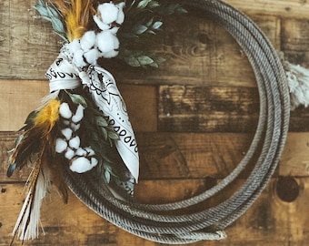 Rustic Western Rope Lasso Lariat Wreath - Authentic Handcrafted Home Decor - Unique, Customized Design