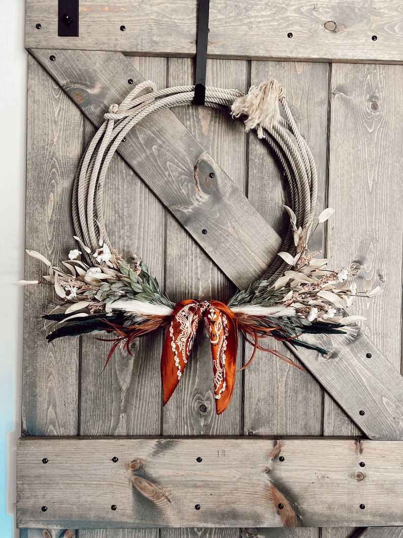 Something in the ORANGE Rope Wreath, Western Wreath, Lariat wreath,Lasso wreath,Western wreath,Country wreath, Farmhouse wreath,Boho wreath image 5