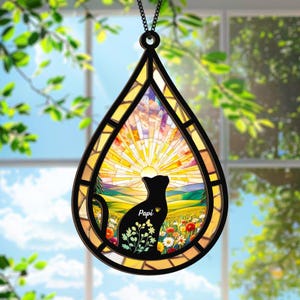 Chaveiro personalizado para perda de gato, apanhador de sol em memória da perda do gato, cartão de condolências para gatos, enfeite com nome para animais de estimação, presentes para amantes de gatos, falecimento de animais de estimação
