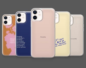 Funda para teléfono con frases inspiradoras sobre salud mental para iPhone 17Pro, 16, 15, 14, 13, 12, Samsung S26, S25, S24, S23, A17, A57, A37 y Pixel 10,9.