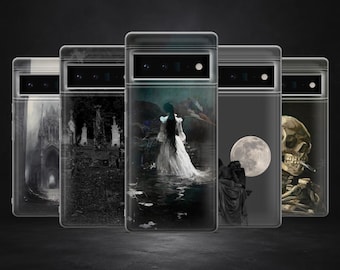 Gothic Phone Case Grunge Skull Cover for Google Pixel 10, 10Pro, 9, 9Pro, 8, 7, 6A, Samsung S25, S24, S23, A17, iPhone 17, 16, 15