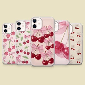 Cherry Phone Case Coquette Cherries Cover for iPhone 17Pro, 16, 15, 14, 13,12, Samsung S25, S24, S23Fe, S22, A16,A26,A56, Pixel 10, 9