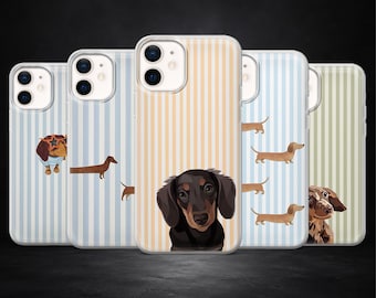 Dachshund Phone Case Weiner Dog Striped Cover for iPhone 17Pro, 16, 15, 14, 13, 12, Samsung S26, S25, S24, S23, A17, A57, A37 Pixel 10, 9