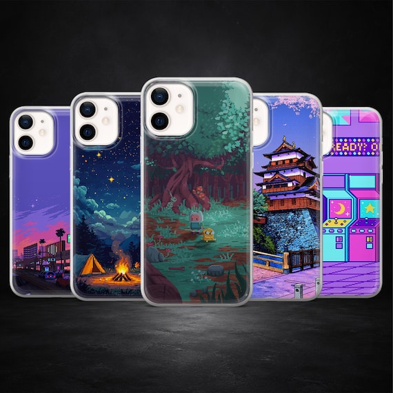 Pixel Art Phone Case Arcade Japan Camping Cover for iPhone 17Pro, 16, 15, 14, 13, 12, Samsung S26, S25, S24, S23, A17, A57, A37 Pixel 10, 9