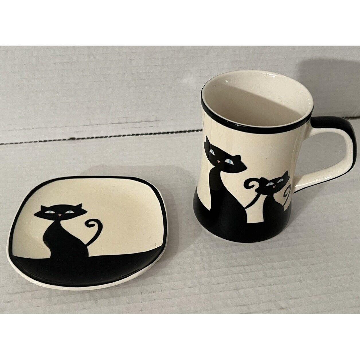 Black Siamese Cats W/ Blue Eyes Coffee Mug & Plate Set HuesNBrews