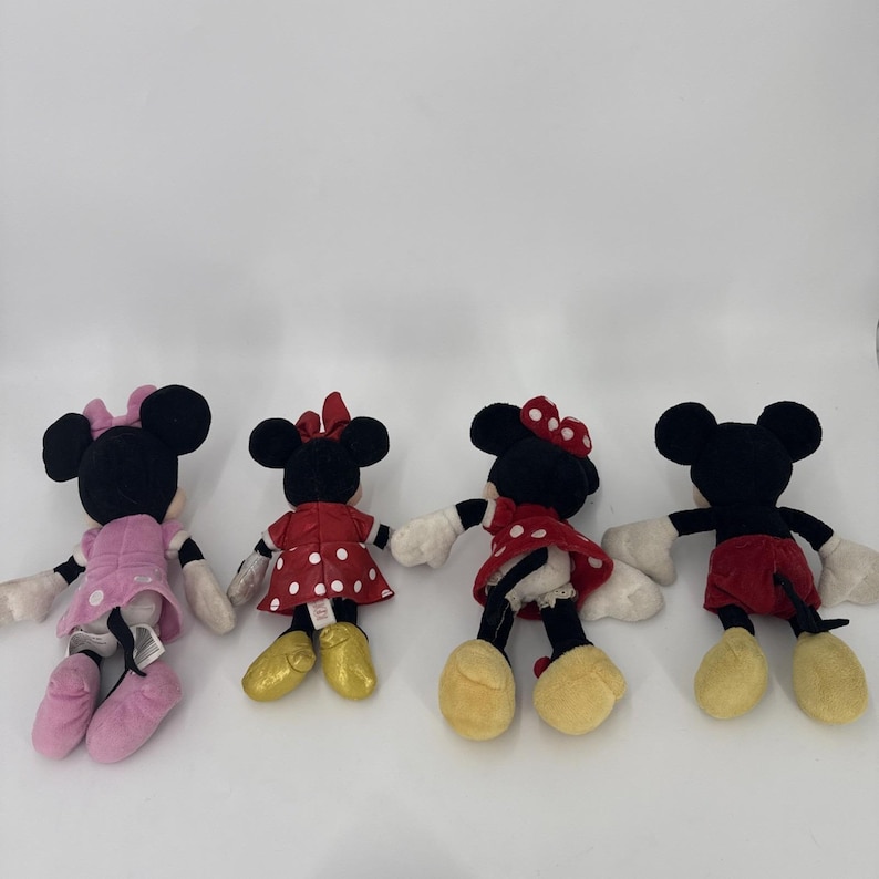 Disney Mini Plush Lot Minnie & Mickey Mouse Stuffed Toys-3 Minnie Mouse 1 Mickey afbeelding 4