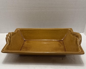 Vtg Rowe Pottery Works Bread Serving Dish Mustard Crackle Glaze 7.25x12.25 RPW