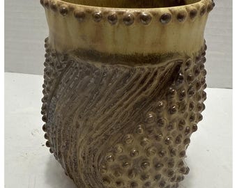 Studio Art Pottery Handmade 3D Textured Design Ceramic Vase/Jar-Signed-Browns