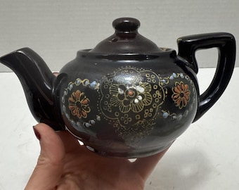 Vintage Japanese Teapot Redware Moriage Style-Hand Painted