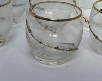 Vintage Gold Rim and Beaded Swirl Juice Glasses 2.5" Tall 2.5" Diameter Set of 2