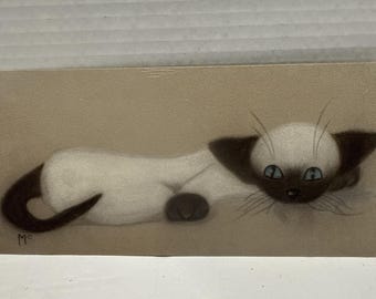 Vintage Original Sketch Of A Black & White Cat-Signed-M. McCarthy-4 3/8"x9.75"