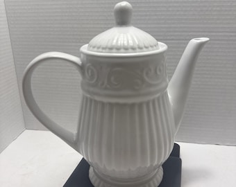 Gibson Housewares White China Coffee Tea Pot with Lid – Classic & Elegant