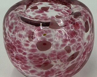 Small Hand Blown Art Glass Rose Bowl Murano Style Vase-Pink Sphere Spatter Desig