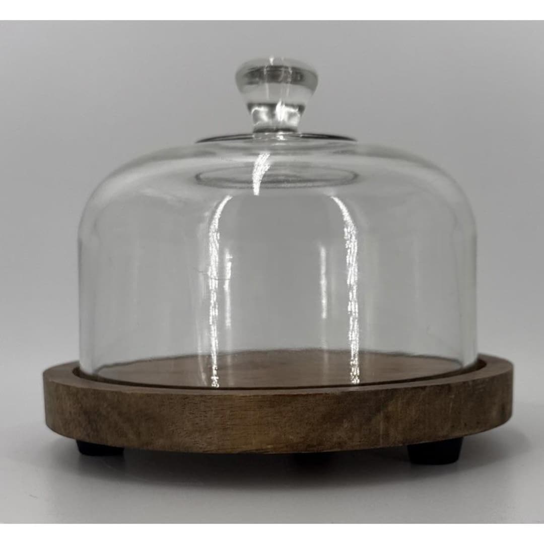 Vintage Clear Glass Cloche Dome With Wooden Footed Base Cheese Display ...