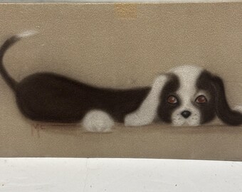Vintage Original Sketch Of A Black And White Dog-Signed-M. McCarthy-3.75"x4.25"
