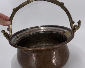 Vintage Copper Cauldron Fireplace Hammered Kettle Pot Hanging Camp