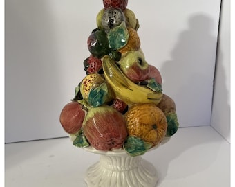 Vintage Italian Hand Painted Majolica Ceramic Fruit Topiary Centerpiece 16.3&quot;
