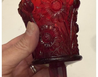 Vintage Red Daisy 3D Pattern Peg Votive/Sconce Candle Holders Whimsical 3.75"