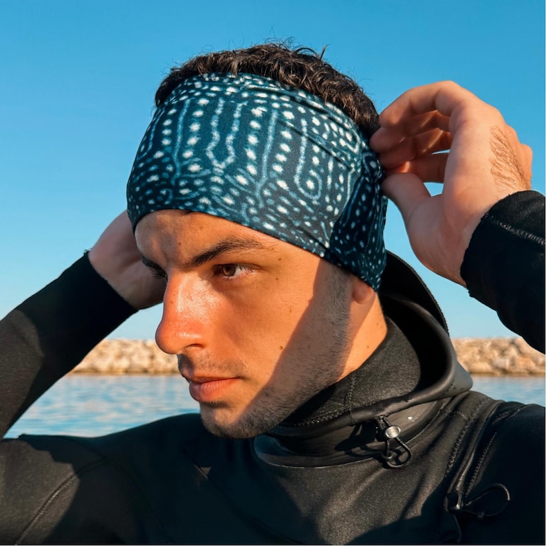 Cinta para el pelo Tiburón Ballena · Diadema de buceo (headband) · Buceo, snorkel y uso diario · Hecha a mano imagen 3