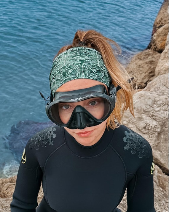 Cinta para el pelo Tortuga · Diadema de buceo (headband) · Buceo, snorkel y uso diario · Hecha a mano