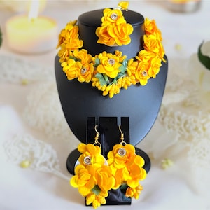 Yellow Floral Jewelry Set: Indian Wedding Haldi Mehendi